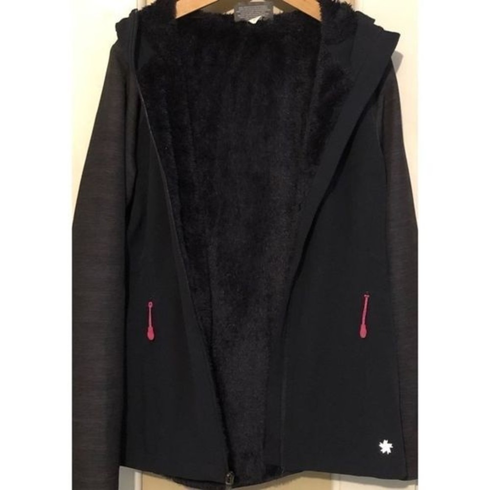 TEK GEAR Warm Tek Fur Lined Zip Up Casual Jacket Black & Gray Pink Details M EUC - Picture 2 of 8